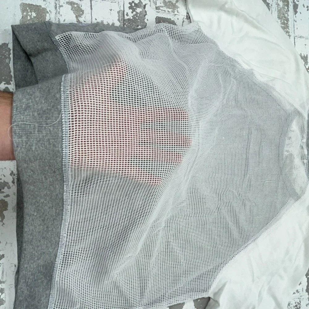 Victoria Secret Sweatshirt Women Large Gray White Sweater Open Mesh Back Gym Top - Picture 6 of 10